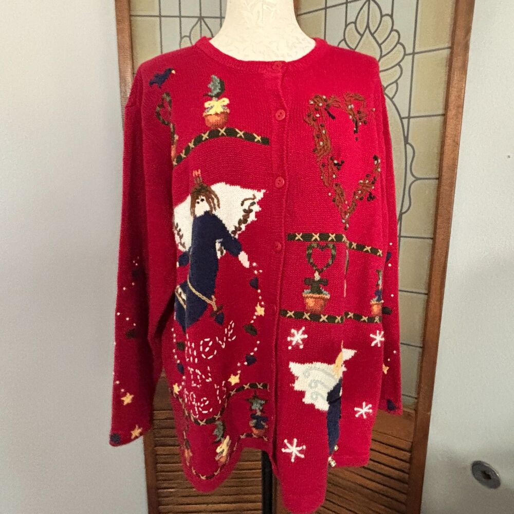 Quacker Factory I Believe in Angels Embroidered Cardigan Sweater Size 2X